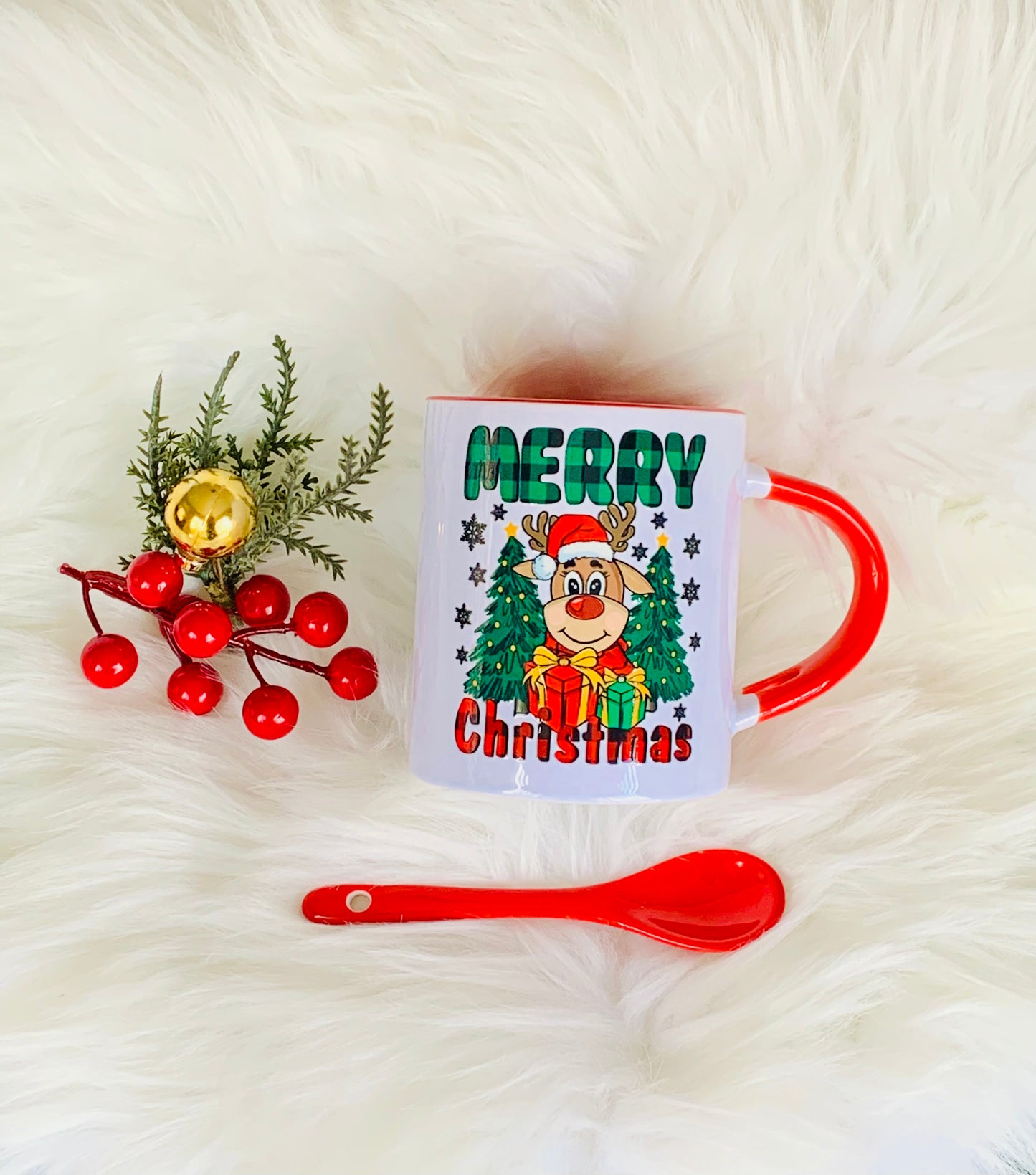 11oz Christmas Mug - Reindeer, Merry Christmas (Red)
