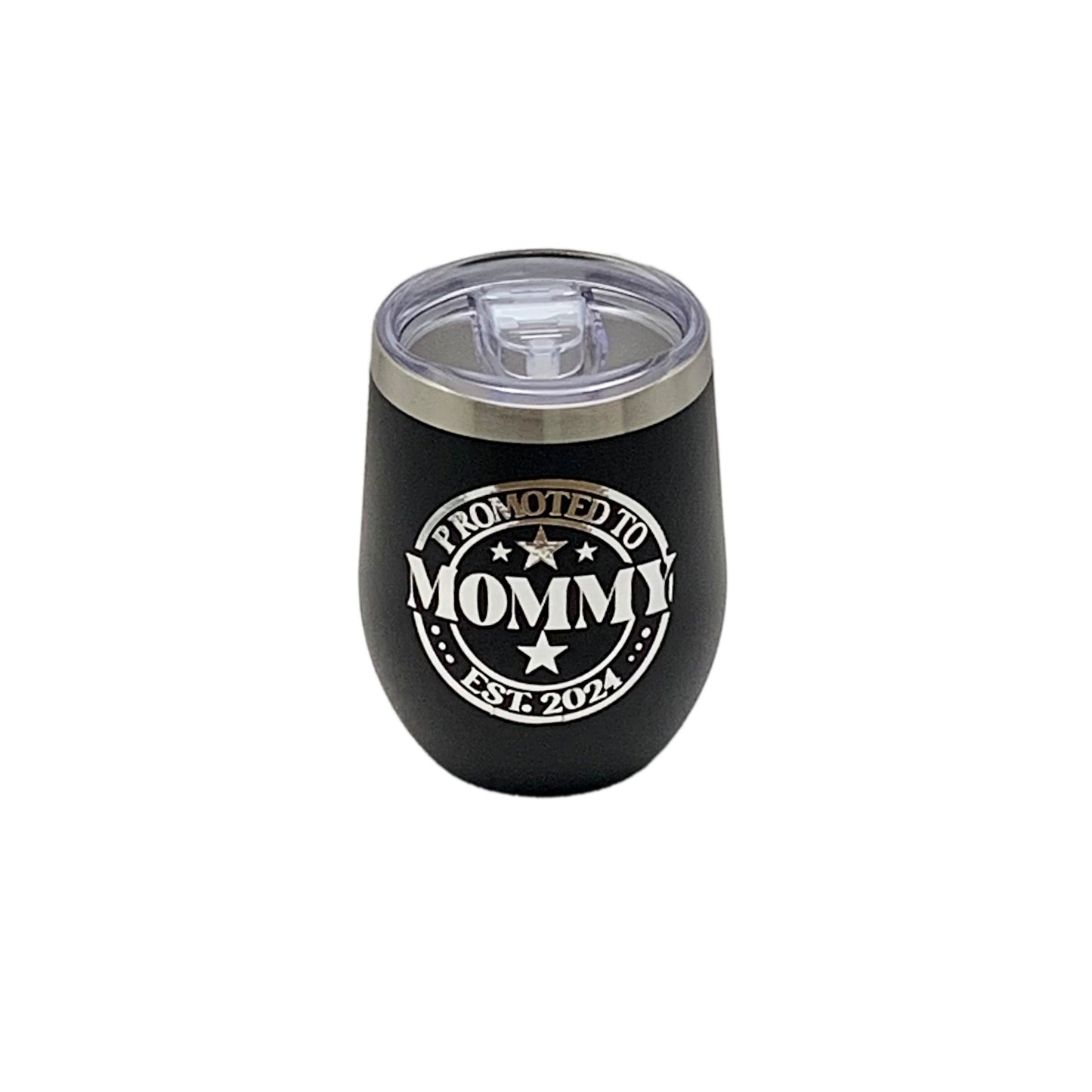 Black Wine Tumbler - Promoted to Mommy
