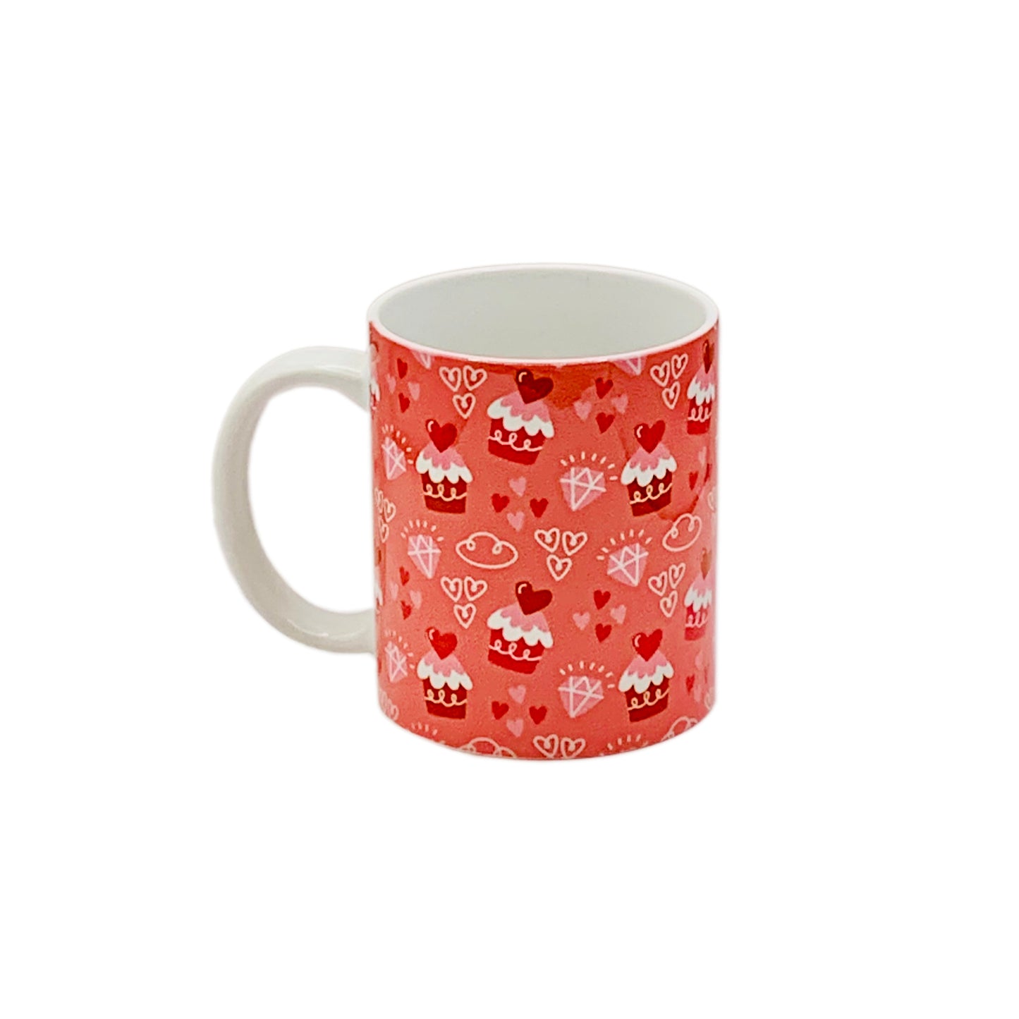 12oz Dark Pink Mug with cupcakes