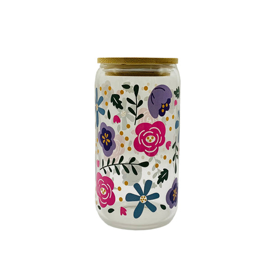 Glass Cup - Pink and Purple flowers