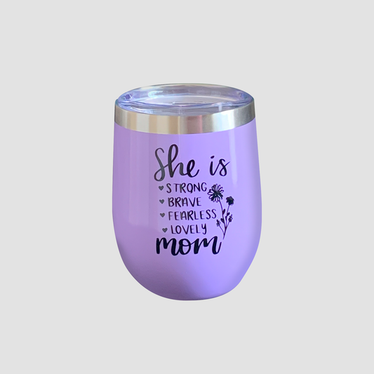 Lavender Wine Tumbler - She is... Mom
