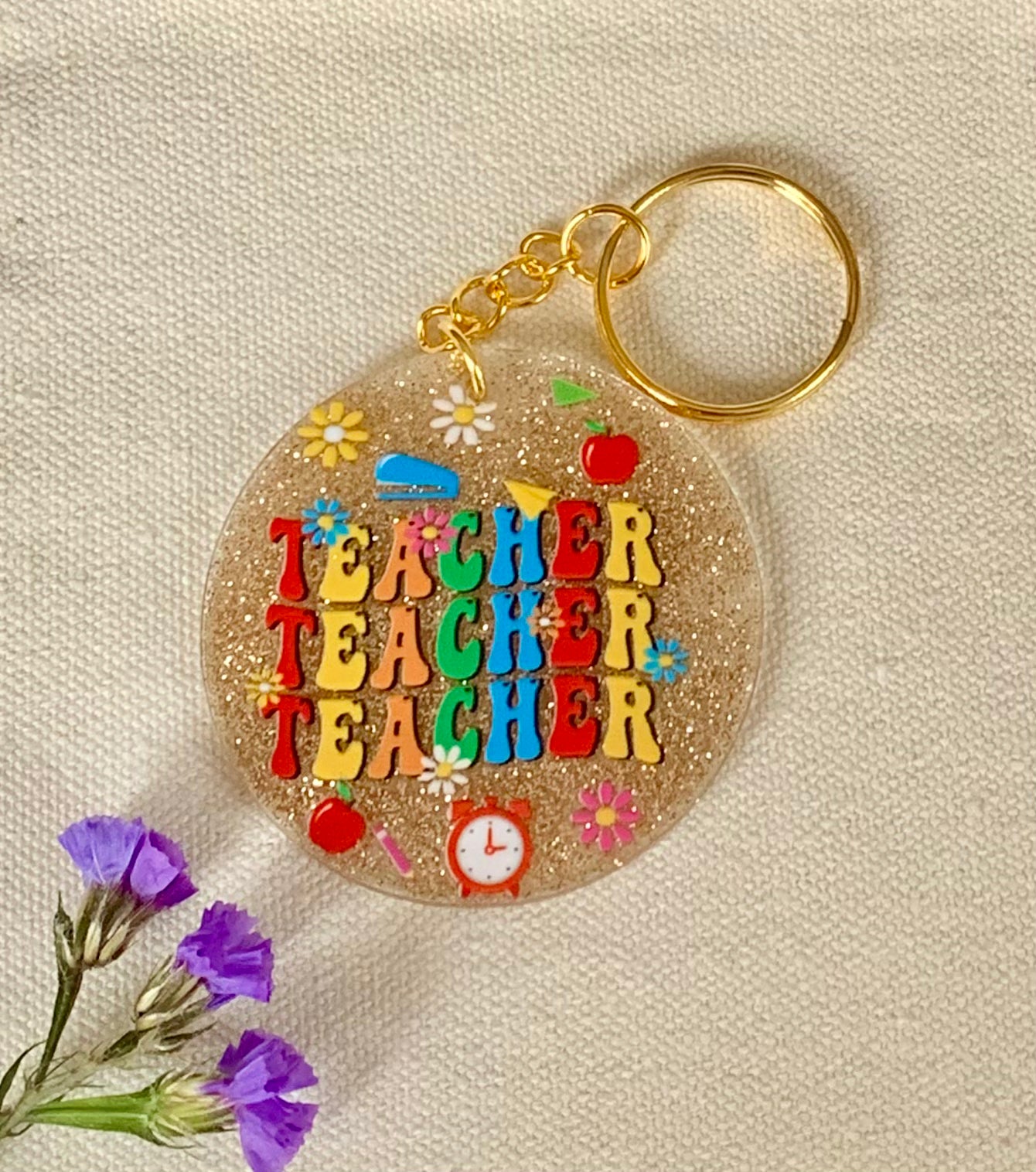 Golden glitter Acrylic Key Chain - Teacher