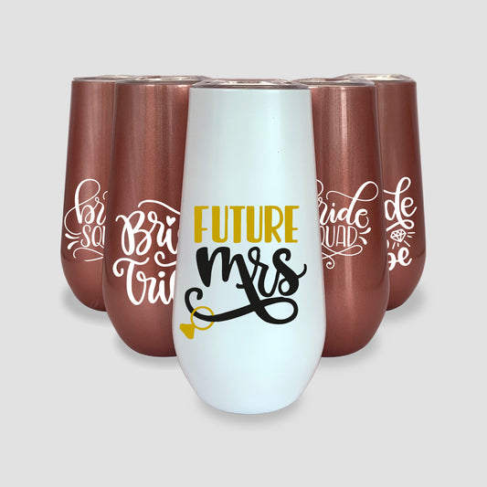 5 Pack Bridal Champagne Tumbler Golden Rose 6oz/Future Mrs