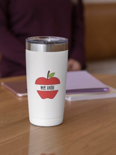 20oz White Tumbler - Apple with Name