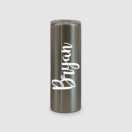 20oz Gray Stainless Steel Skinny Personalized Tumbler