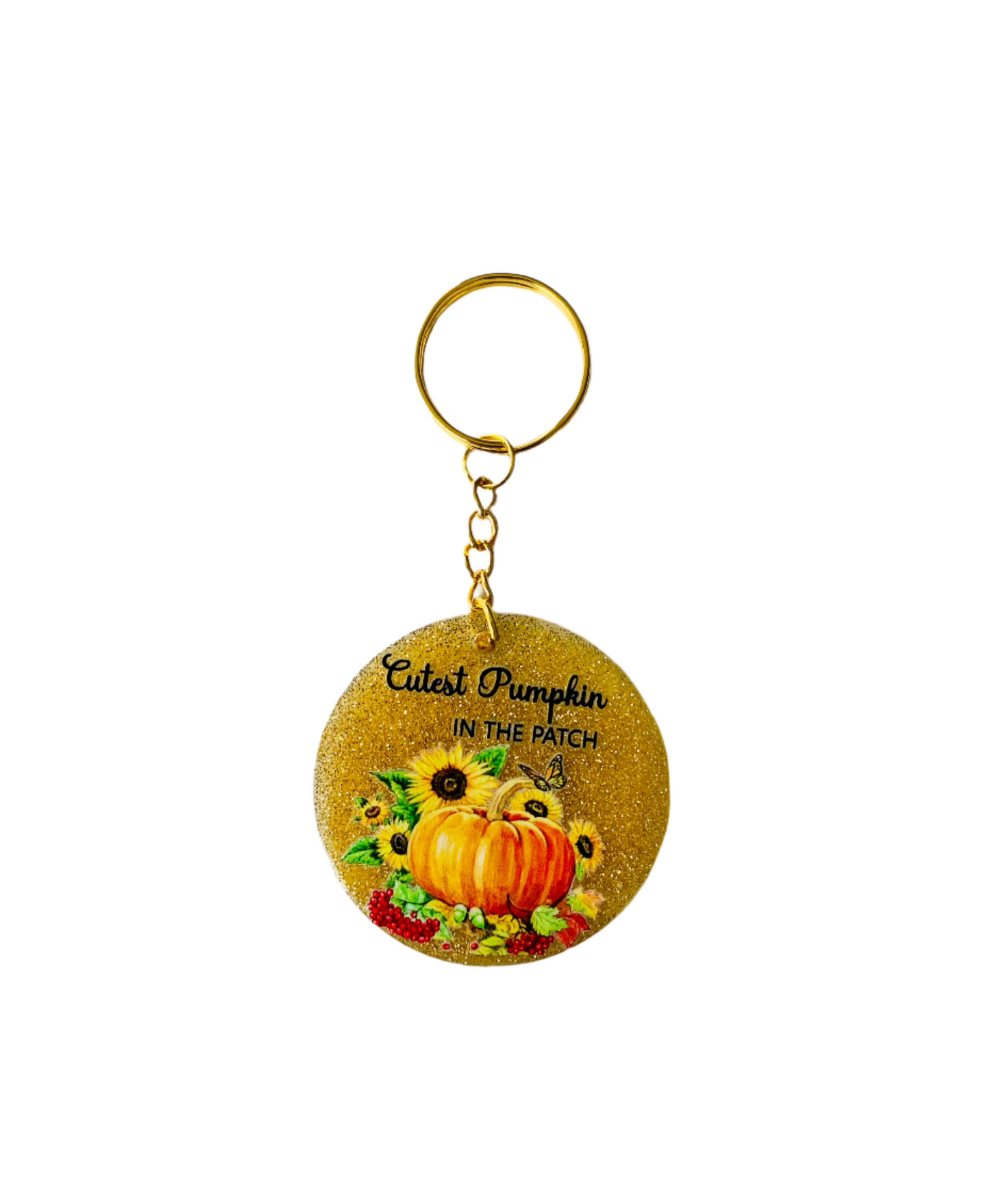 Gold glitter Acrylic Key Chain - Cute Pumpkin in the Patch