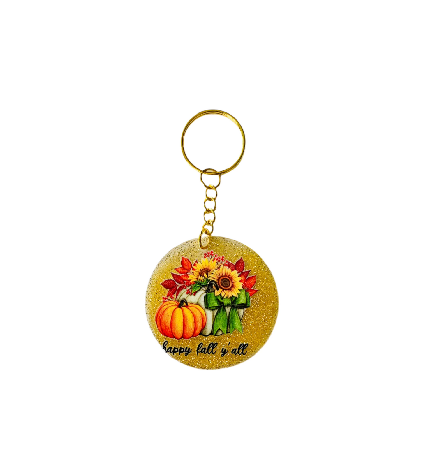 Gold glitter Acrylic Key Chain - Happy Fall Y'all