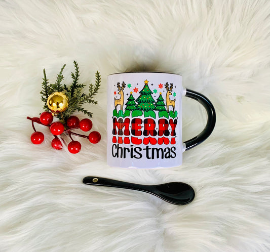 11oz Christmas Mug - Christmas trees "Merry Christmas" (Black)