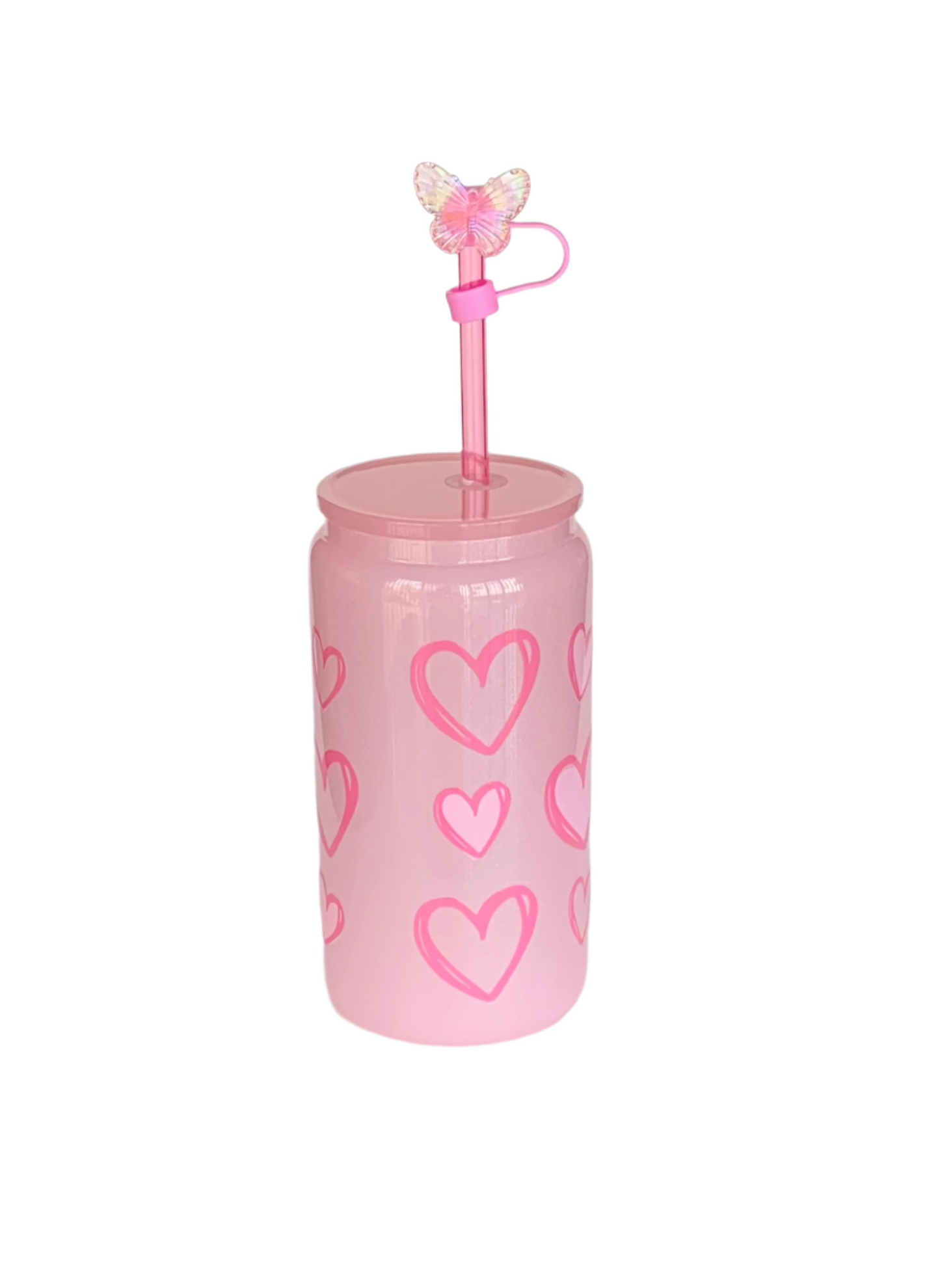 Light Pink Glass Cup - Pink Hearts