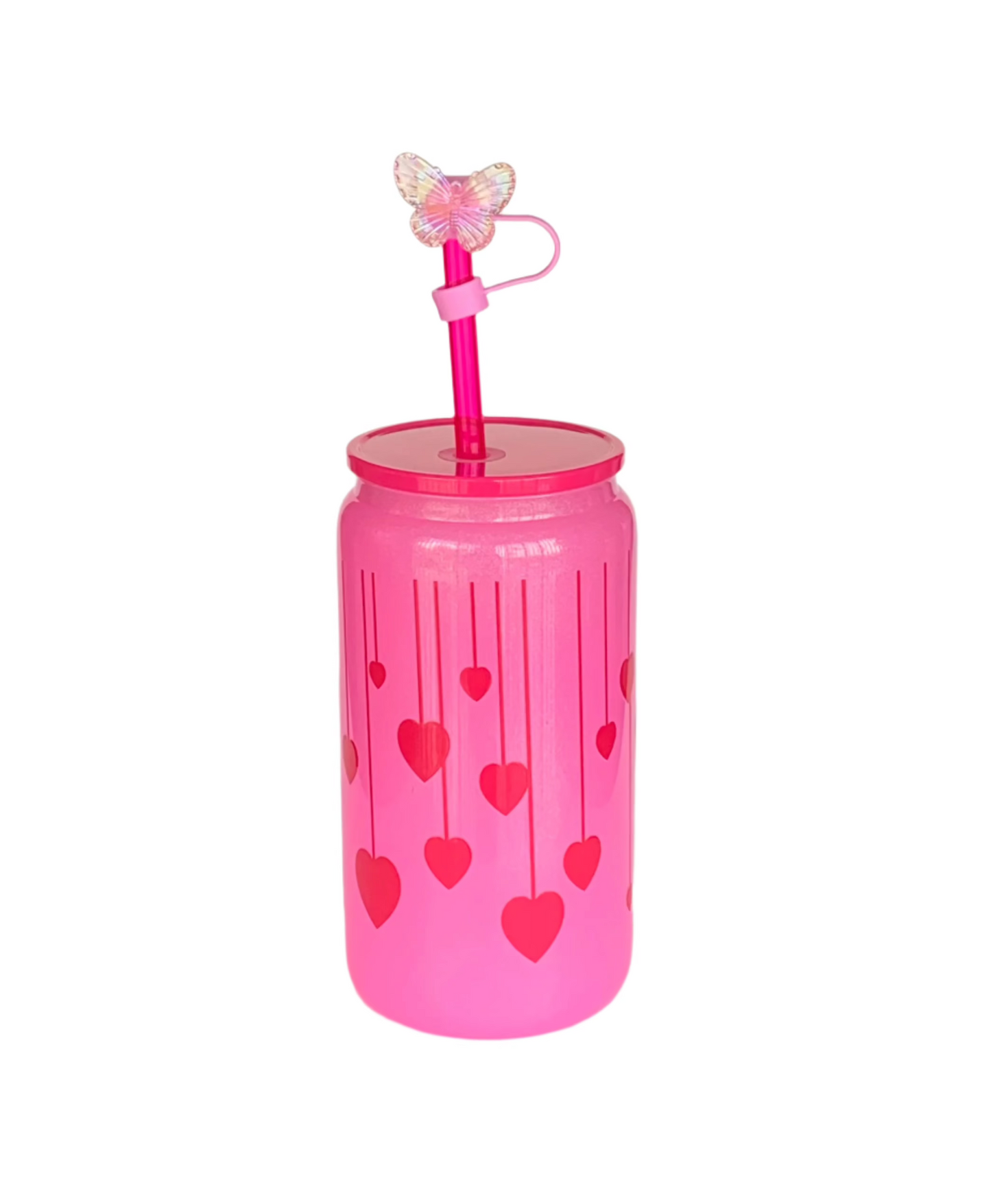 Hot Pink Glass Cup - Hearts