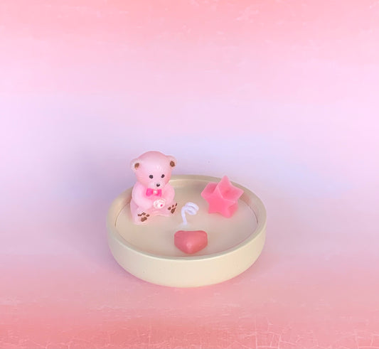Pink teddy bear candle