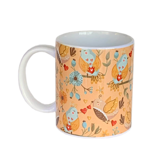 12oz Yellow Mug with Birds