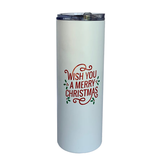 White Skinny Tumbler - We Wish You a Merry Christmas