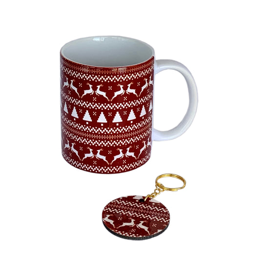 12oz Christmas Mug - Red and White with deer