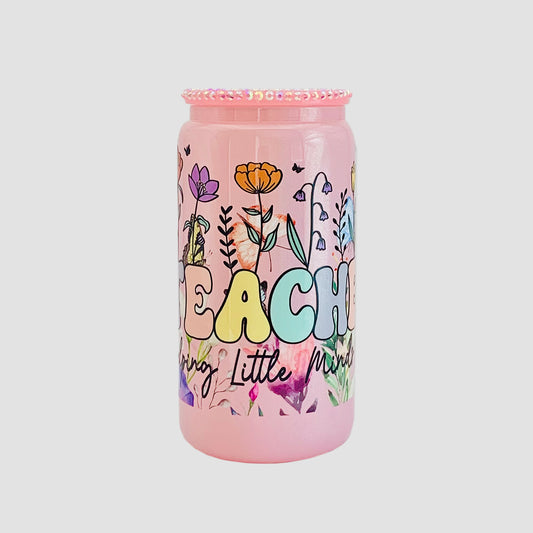 Light Pink Glass cup - Helping Little Minds Grow"