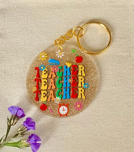 Golden glitter Acrylic Key Chain - Teacher