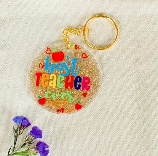 Golden glitter Acrylic Key Chain - Best Teacher Ever