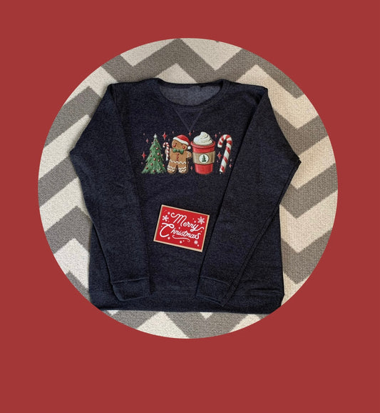 Christmas Sweatshirt with coffee and gingerbread man