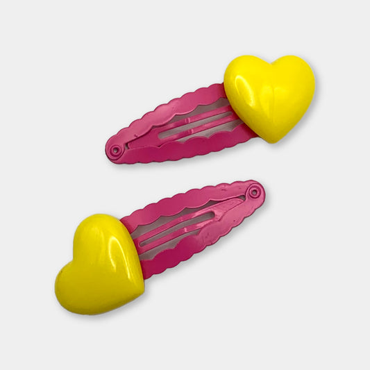 Yellow Heart Snap Hair Clips