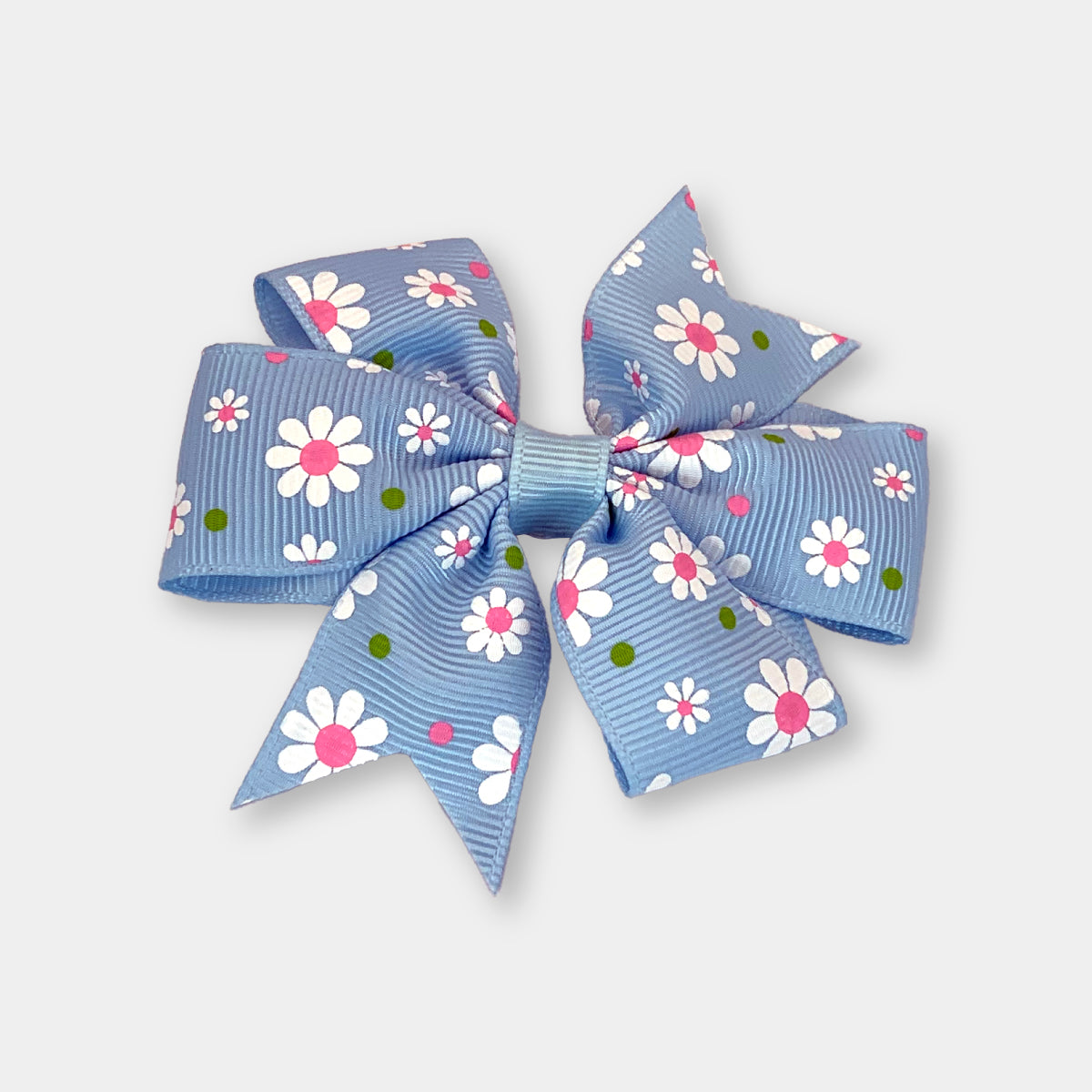 Sky Blue Bow with White Flowers and green dots (2 pack)