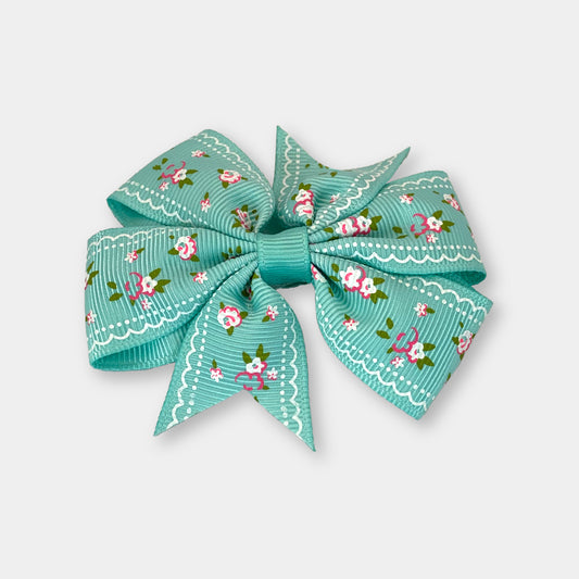 Turquoise Bow with Flowers in white and hot pink (2 pack)