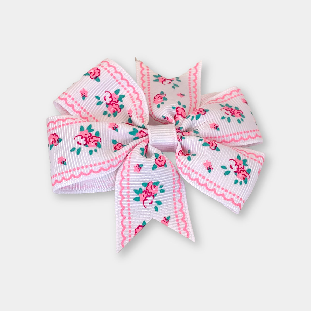 White Bow with Pink Flowers and leaves (2 pack)